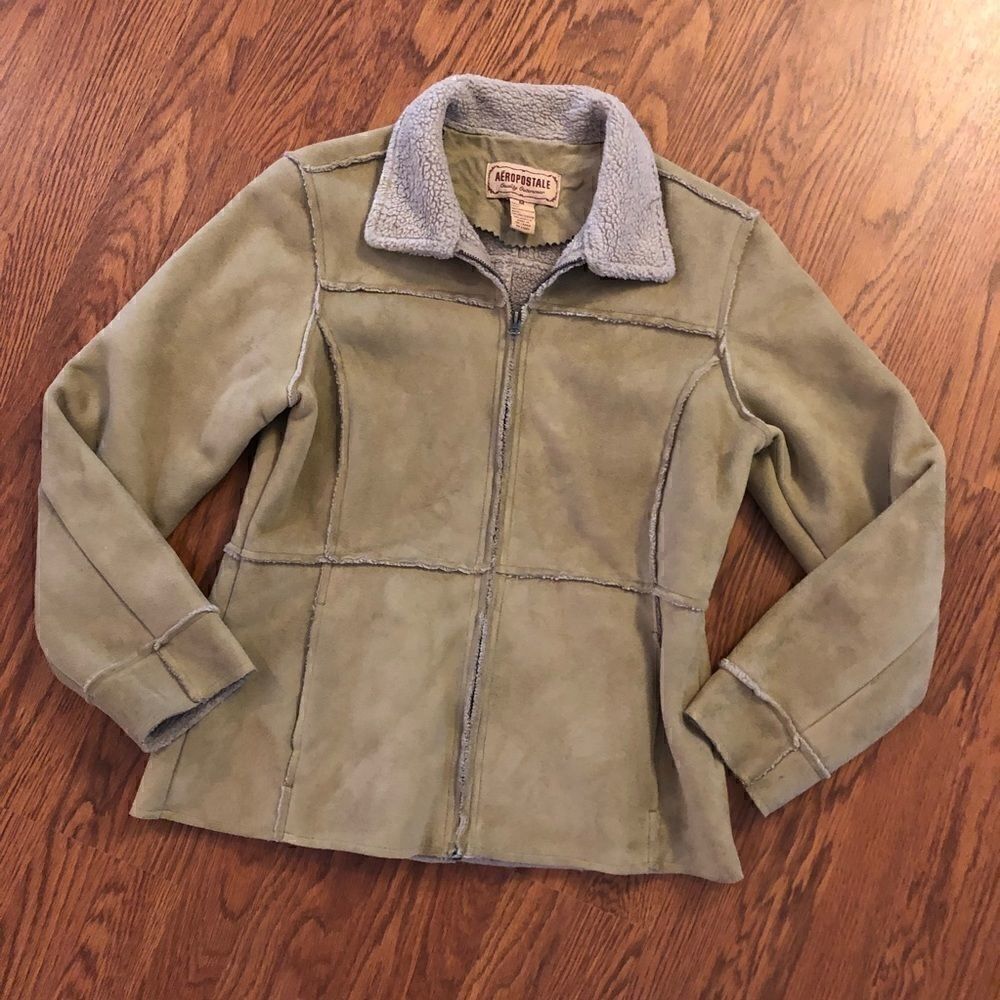 Aeropostale Tan Faux Suede & Shearing Coat Medium